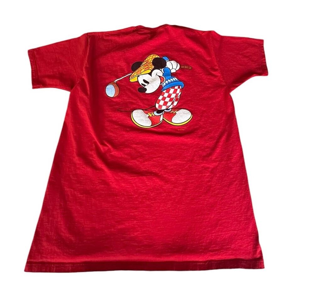 Vintage Velva Sheen Red Mickey Mouse Golf Tshirt Size XL Made In USA